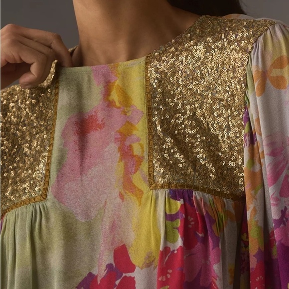 NWT Anthropology Bi-Ink Sequins Details Multicolor Woman Blouse Size US XL - Picture 3 of 8